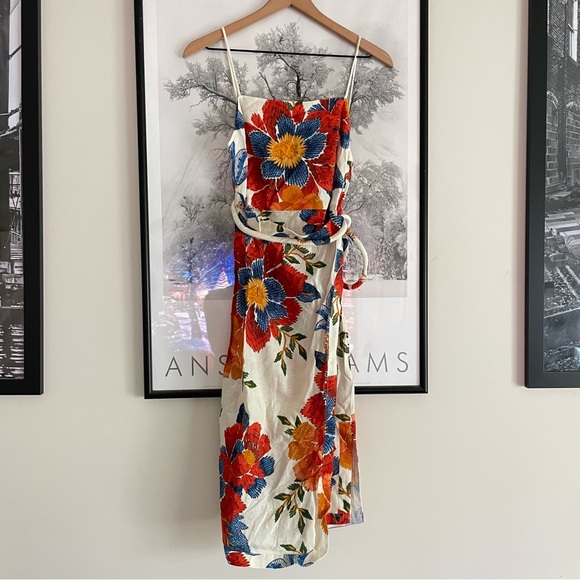 FARM RIO Dress NWT Pineapple Flowers Floral Tropical Boho Linen Blend Midi XS - Picture 6 of 16